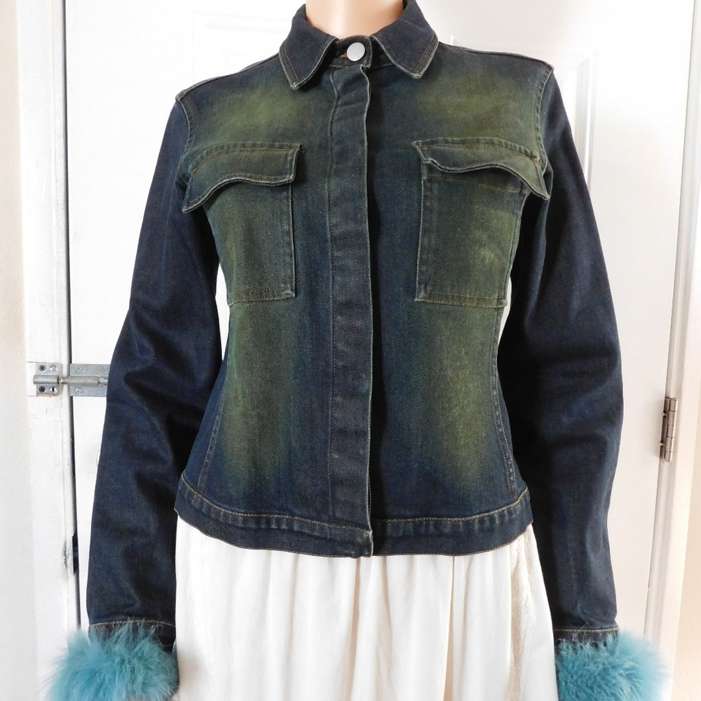 Italian MONTENAPOLEONE Denim Jacket Fur Trim 44 M